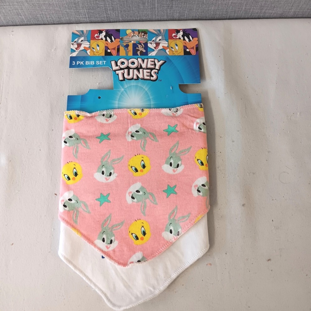 Bioworld Looney Tunes Baby Bibs 2 Pack Pink Tweety Bugs Bunny Taz NWT